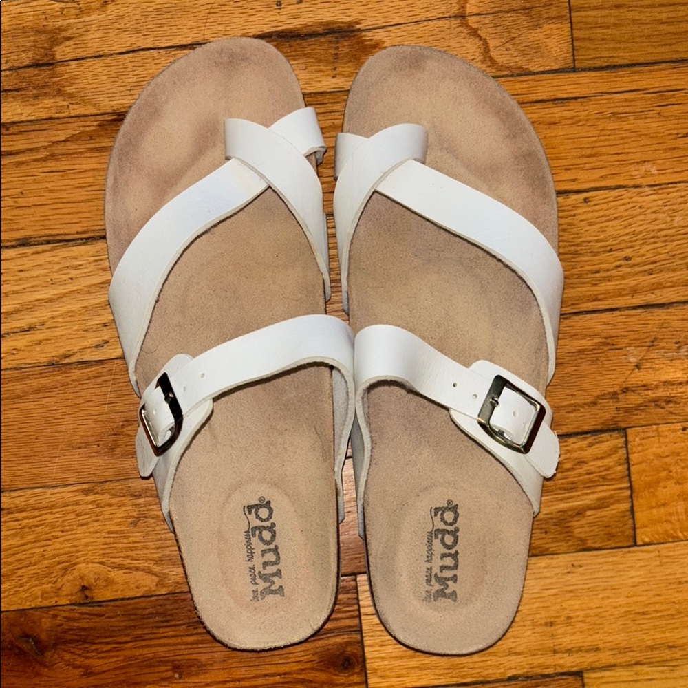 Mudd White Strappy Sandals with Buckle